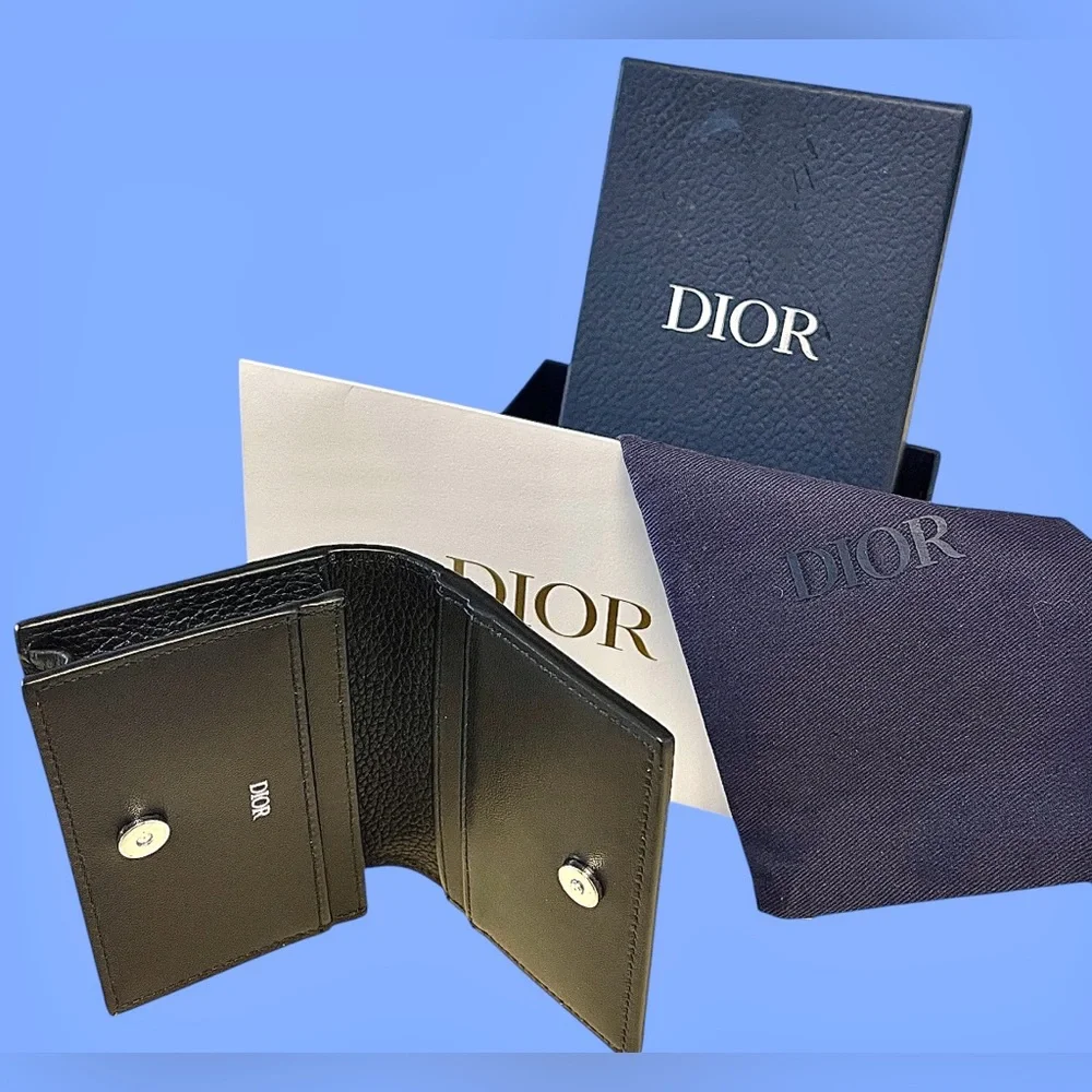 Dior NWOT Leather Wallet with Box&Dust bagPebbled black leather/white stitching